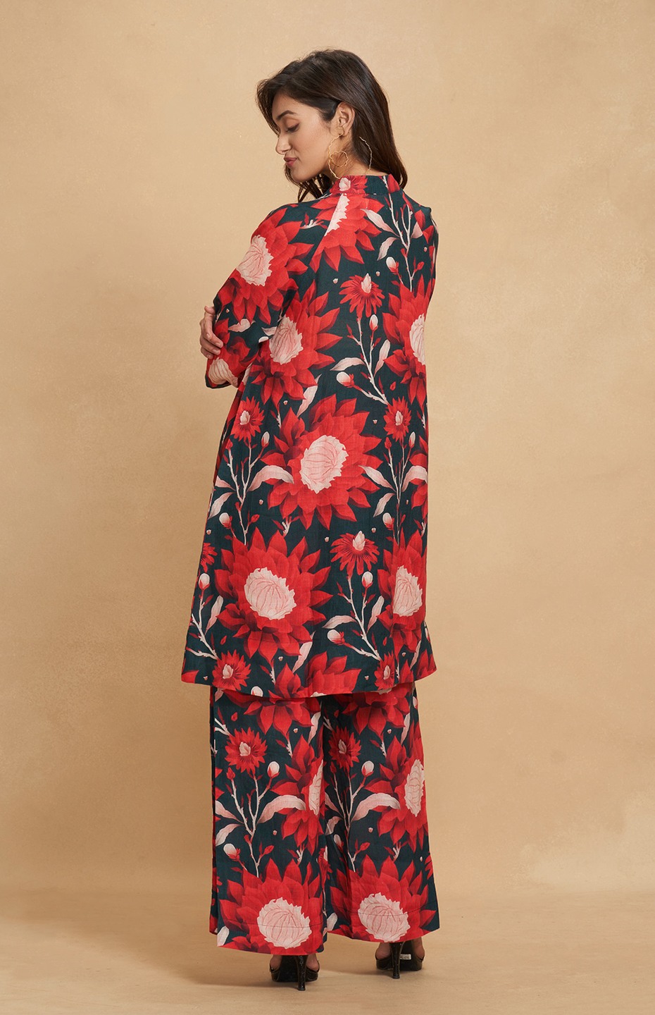 Navy Printed Flared Pants