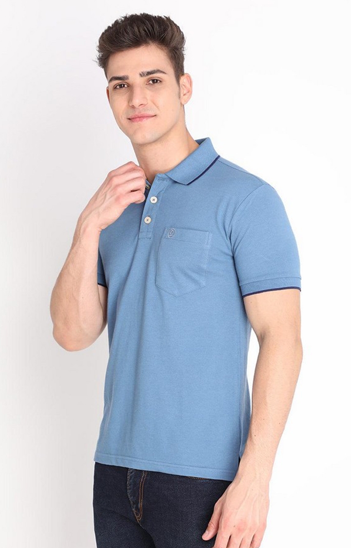 Men's Blue Solid Polycotton Polo T-Shirt