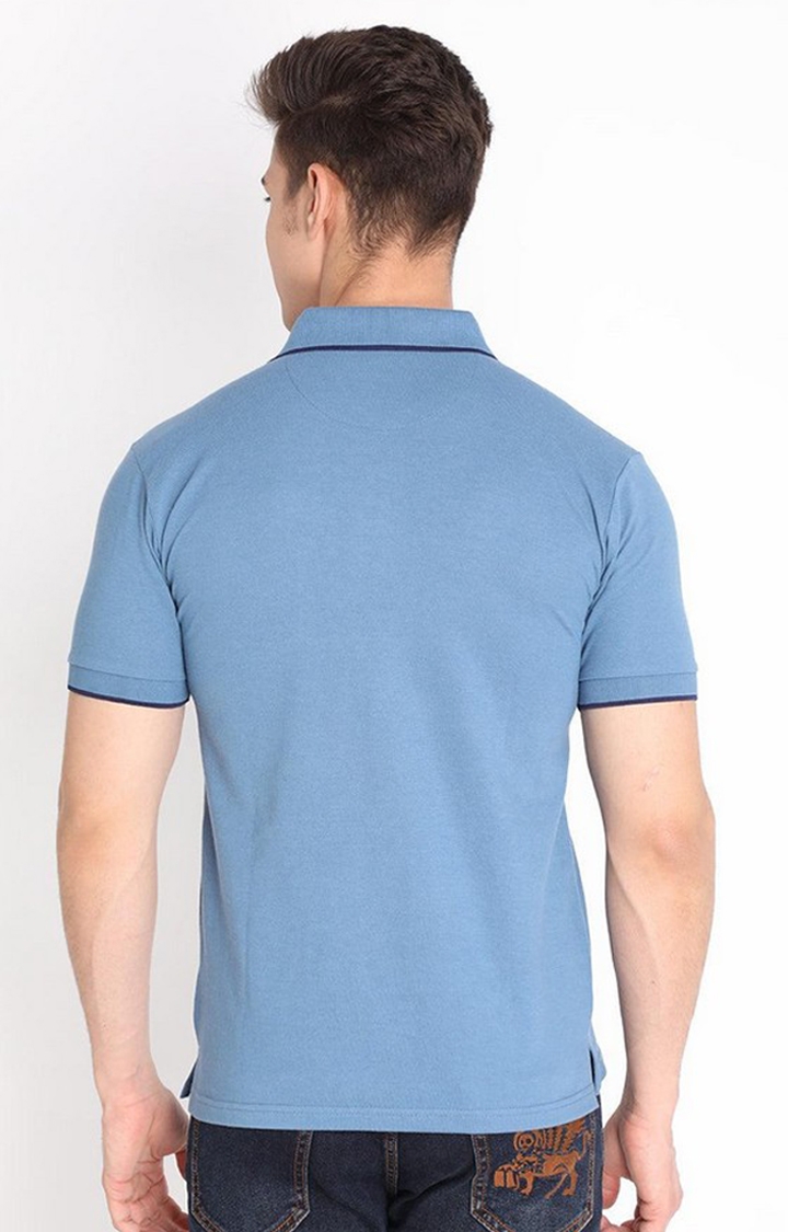 Men's Blue Solid Polycotton Polo T-Shirt