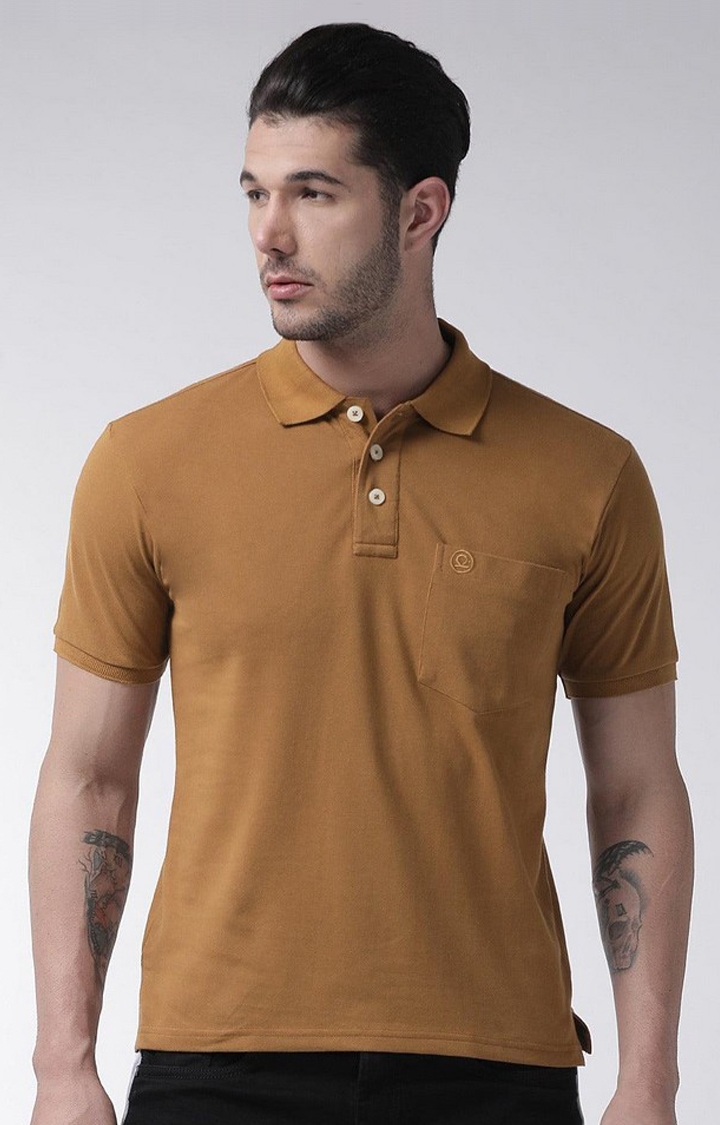 Men's Brown Solid Polycotton Polo T-Shirt