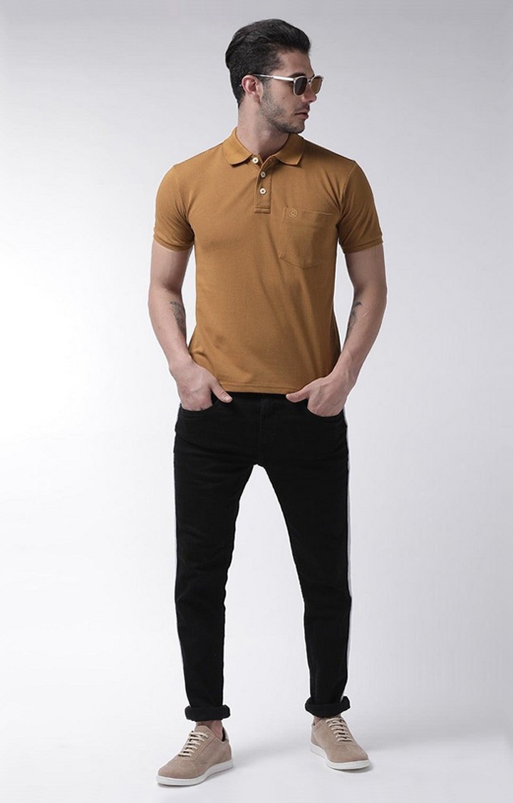 Men's Brown Solid Polycotton Polo T-Shirt