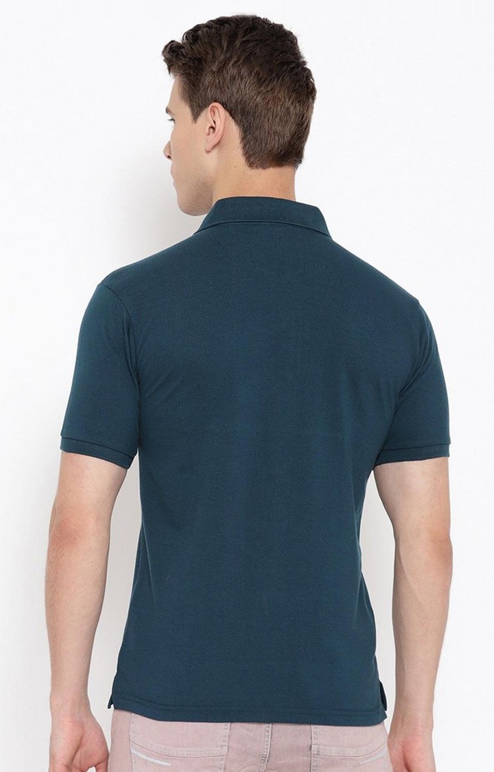 Men's Blue Solid Polycotton Polo T-Shirt