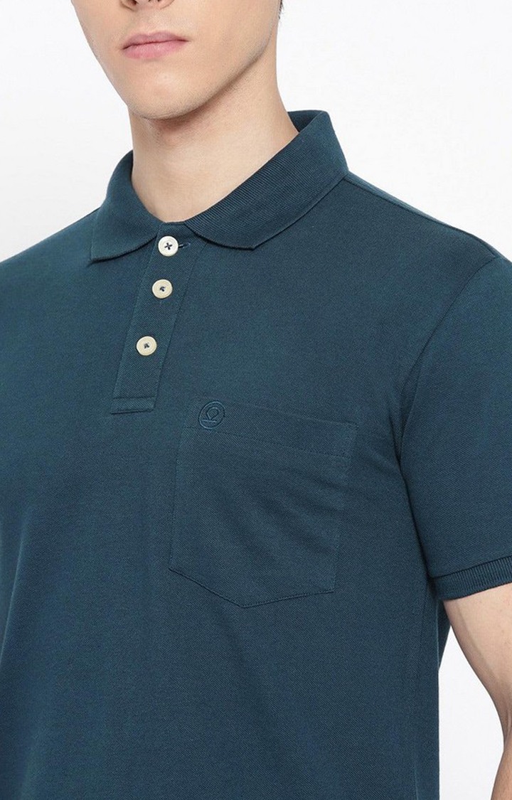 Men's Blue Solid Polycotton Polo T-Shirt