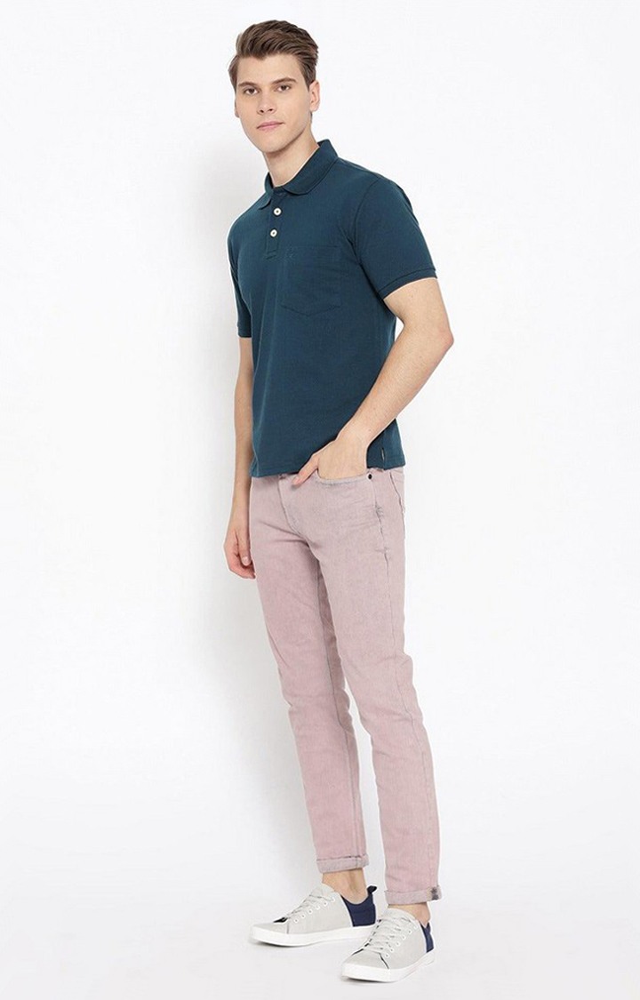 Men's Blue Solid Polycotton Polo T-Shirt