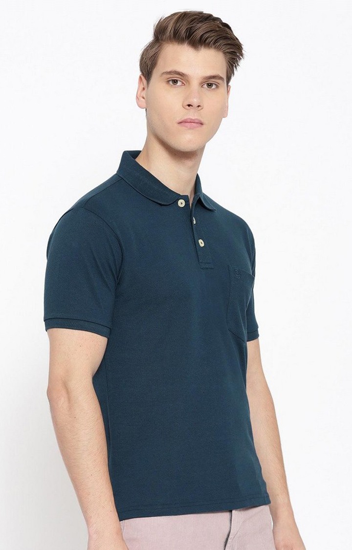 Men's Blue Solid Polycotton Polo T-Shirt