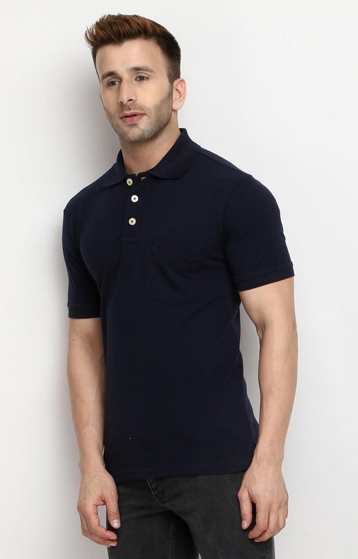 Men's Navy Blue Solid Polycotton Polo T-Shirt