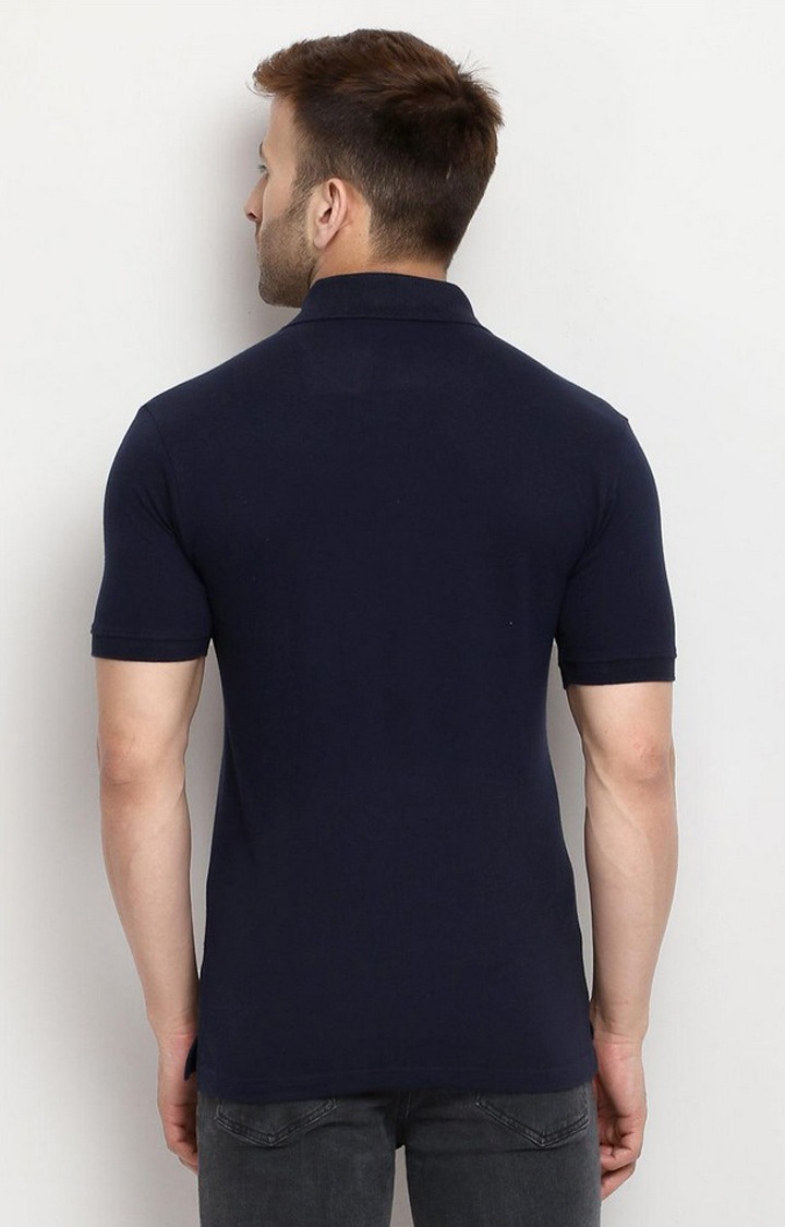 Men's Navy Blue Solid Polycotton Polo T-Shirt