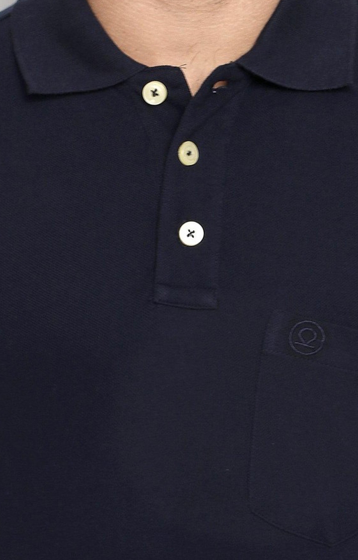 Men's Navy Blue Solid Polycotton Polo T-Shirt