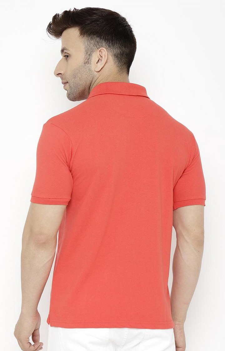 Men's Peach Red Solid Polycotton Polo T-Shirt