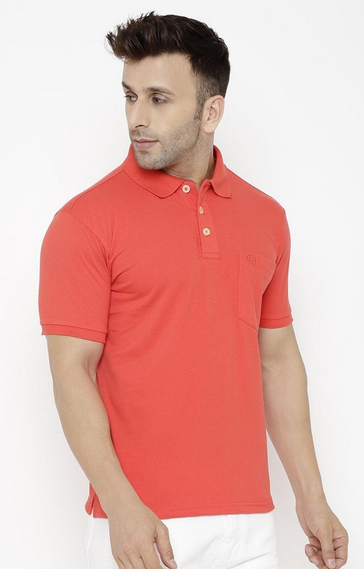 Men's Peach Red Solid Polycotton Polo T-Shirt