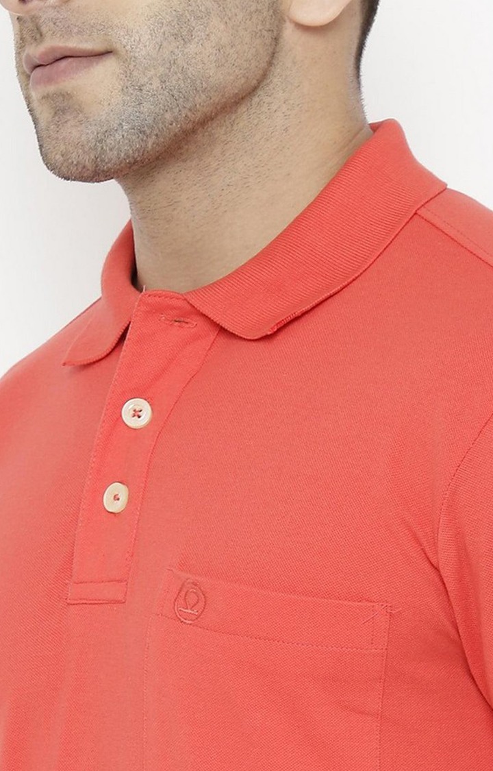 Men's Peach Red Solid Polycotton Polo T-Shirt