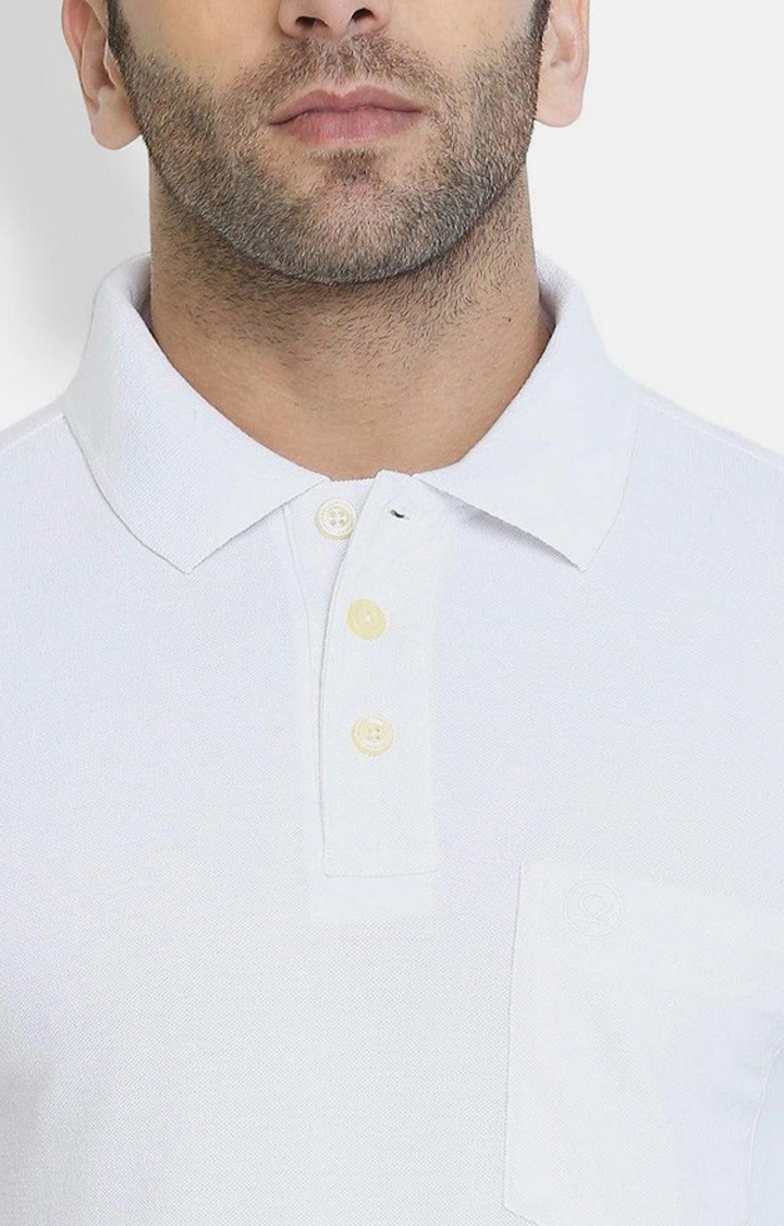 Men's White Solid Polycotton Polo T-Shirt