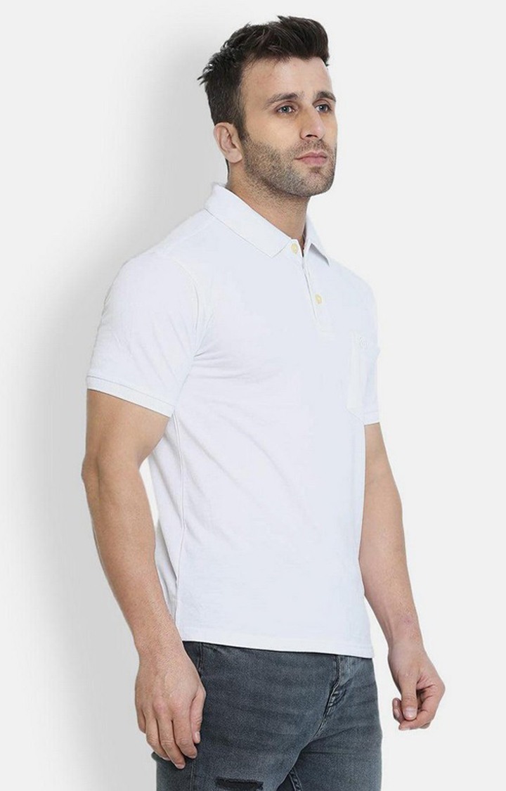 Men's White Solid Polycotton Polo T-Shirt