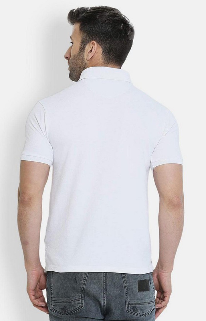 Men's White Solid Polycotton Polo T-Shirt