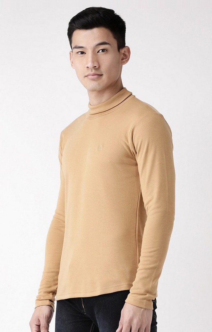 Men's Brown Solid Polycotton Regular T-Shirt