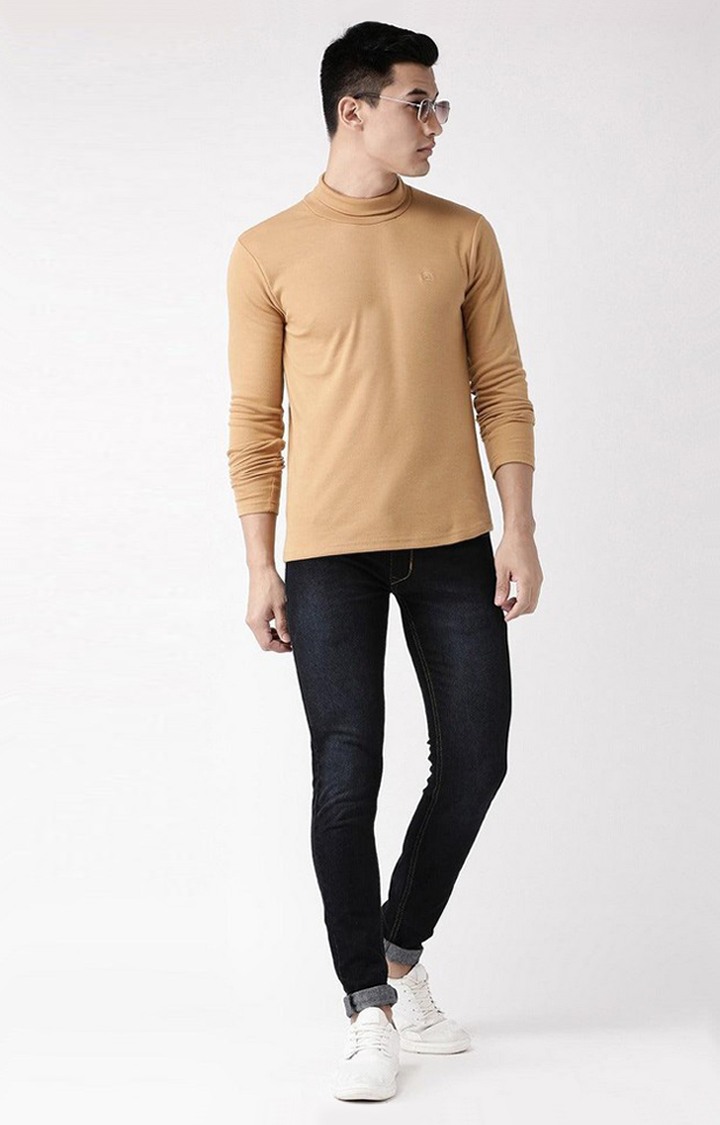 Men's Brown Solid Polycotton Regular T-Shirt