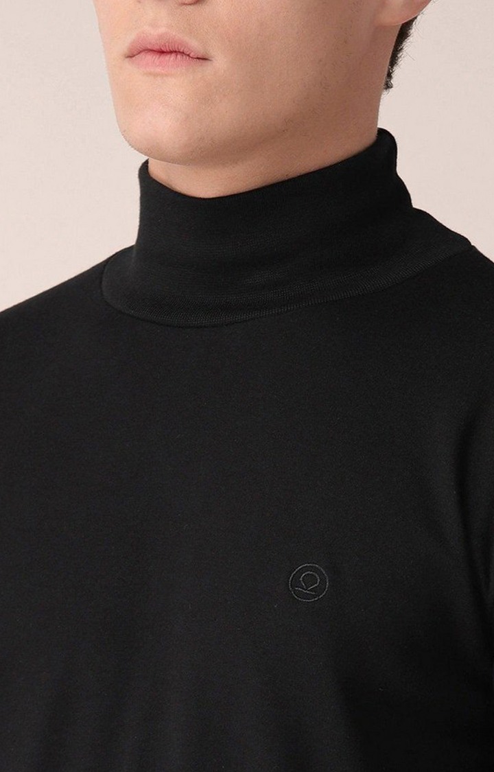 Men's Black Solid Polycotton Regular T-Shirt