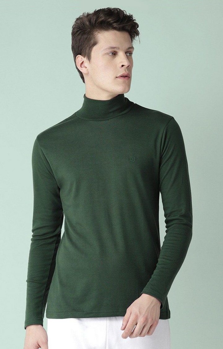 Men's Dark Green Solid Polycotton Regular T-Shirt