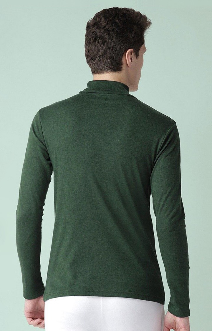 Men's Dark Green Solid Polycotton Regular T-Shirt