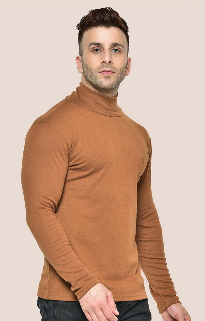 Men's Brown Solid Polycotton Regular T-Shirt