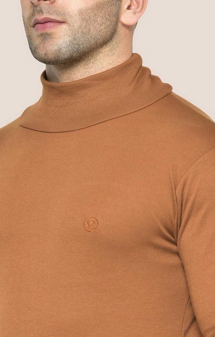 Men's Brown Solid Polycotton Regular T-Shirt