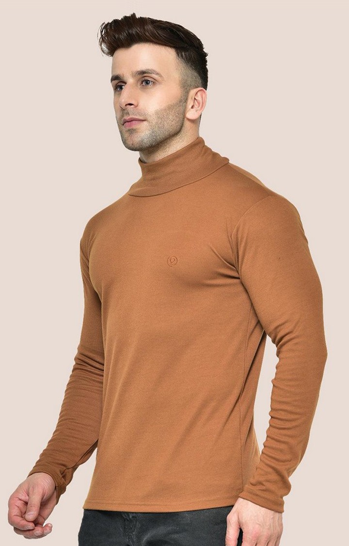 Men's Brown Solid Polycotton Regular T-Shirt