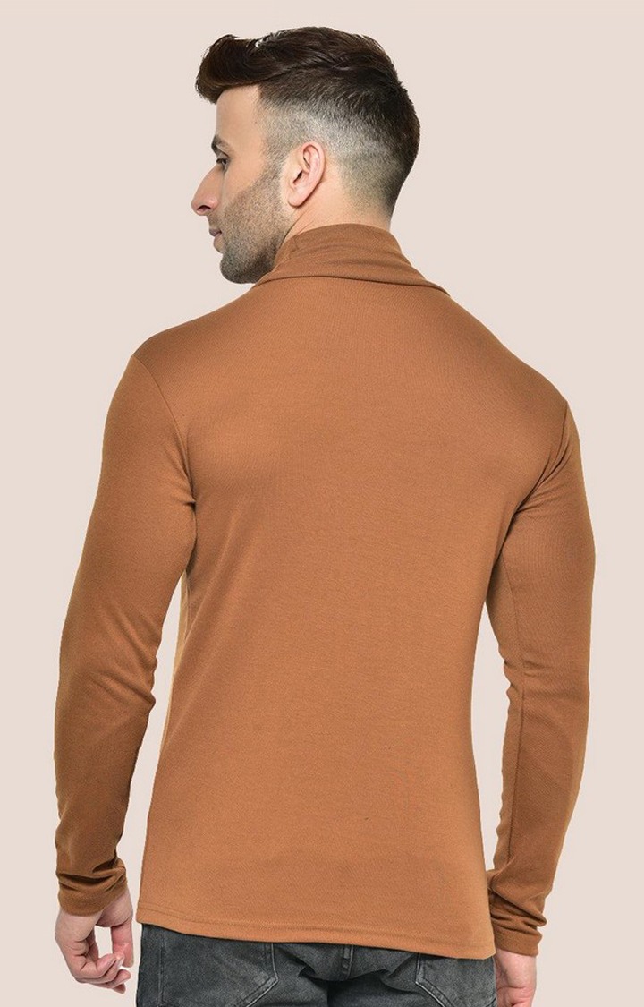 Men's Brown Solid Polycotton Regular T-Shirt