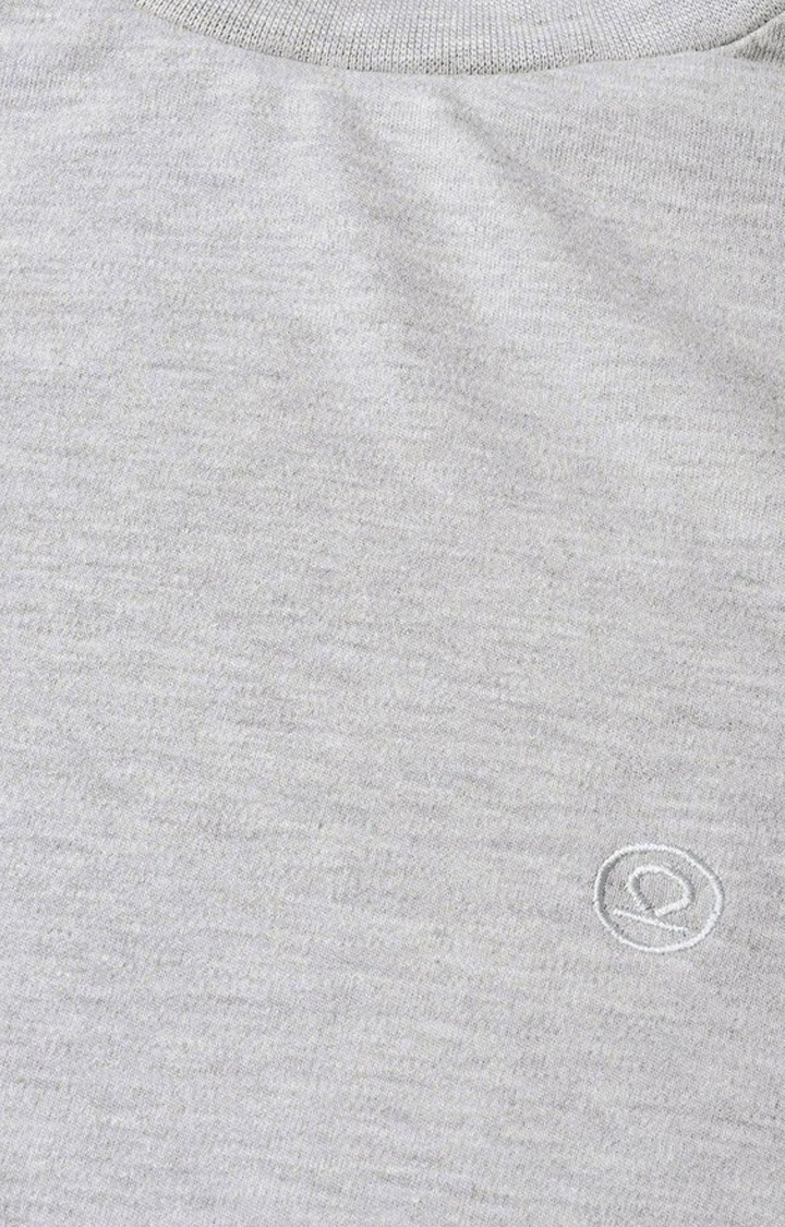 Men's Grey Melange Textured Polycotton Regular T-Shirt