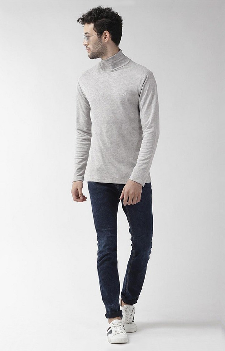 Men's Grey Melange Textured Polycotton Regular T-Shirt