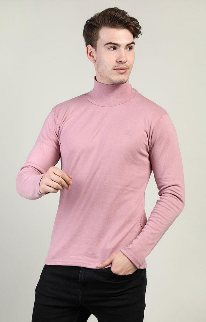 Men's Pink Solid Polycotton Regular T-Shirt