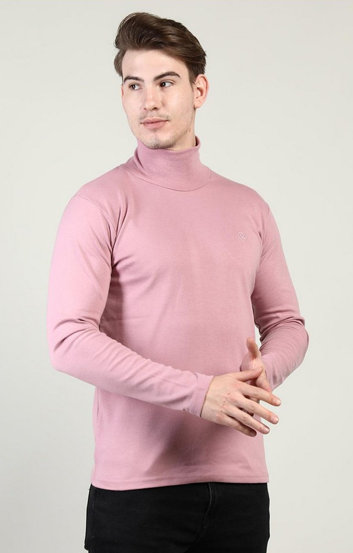 Men's Pink Solid Polycotton Regular T-Shirt