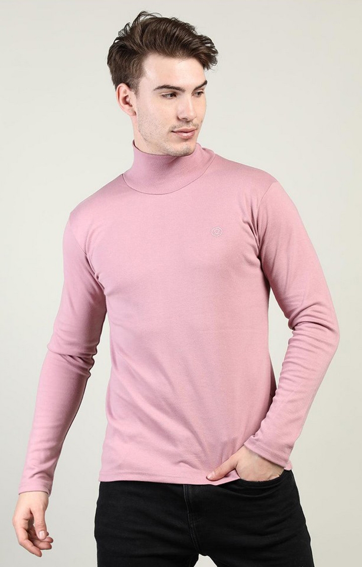 CHKOKKO | Men's Pink Solid Polycotton Regular T-Shirt