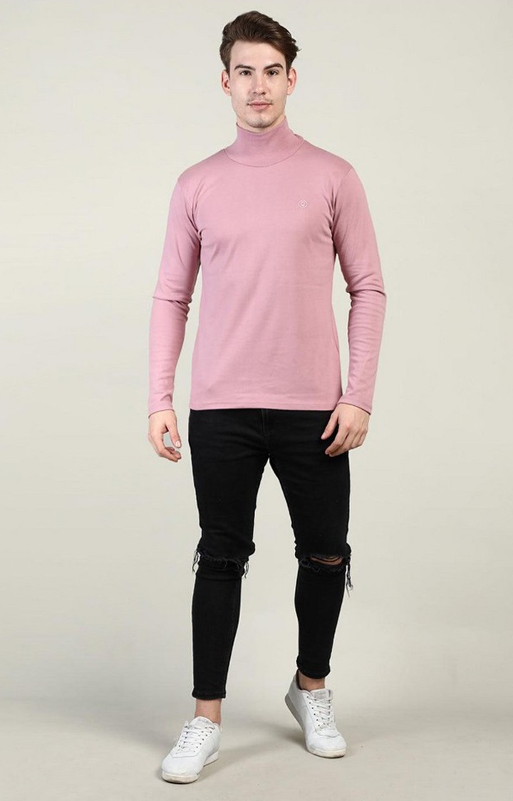 Men's Pink Solid Polycotton Regular T-Shirt