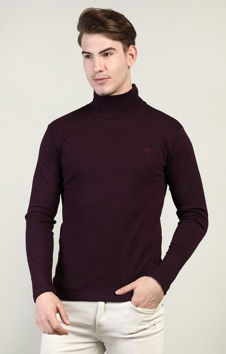 Men's Wine Red Solid Polycotton Regular T-Shirt