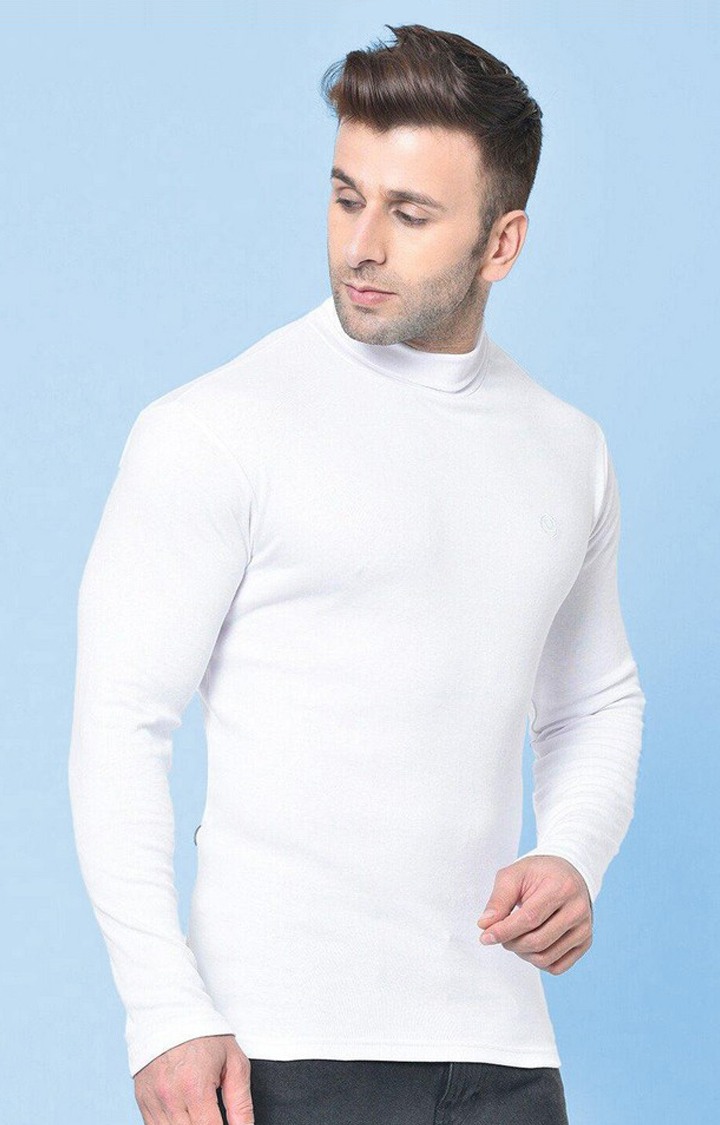 Men's White Solid Polycotton Regular T-Shirt