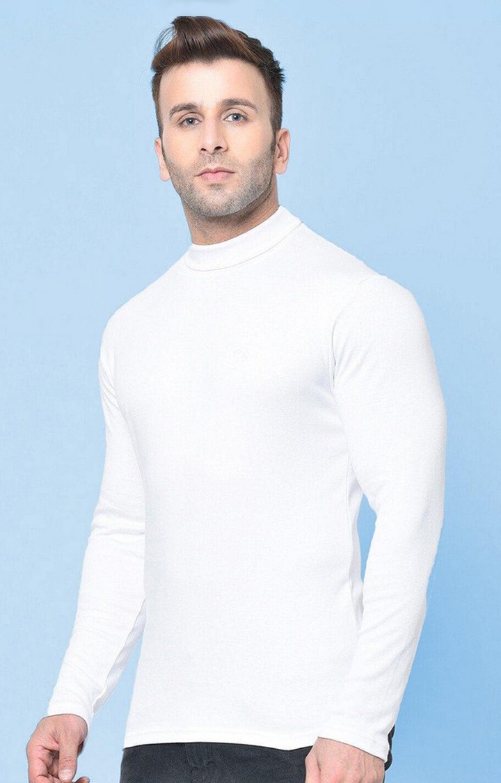 Men's White Solid Polycotton Regular T-Shirt