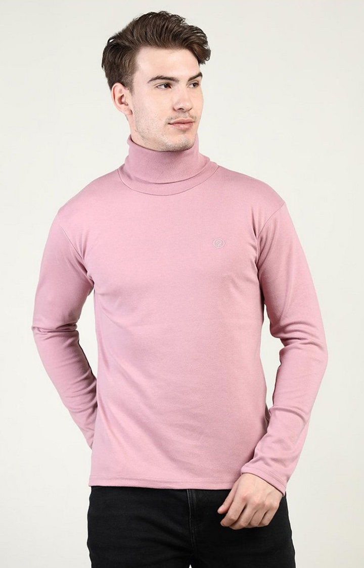Men's Pink Solid Polycotton Regular T-Shirt
