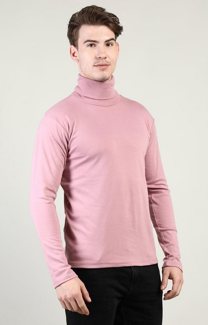 Men's Pink Solid Polycotton Regular T-Shirt