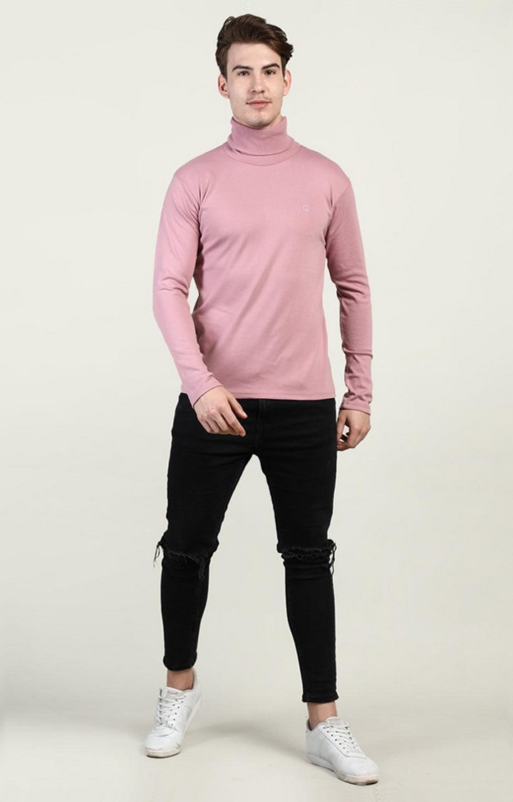 Men's Pink Solid Polycotton Regular T-Shirt