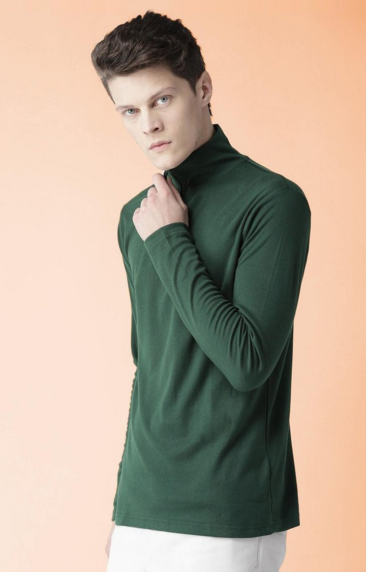 Men's Green Solid Polycotton Regular T-Shirt
