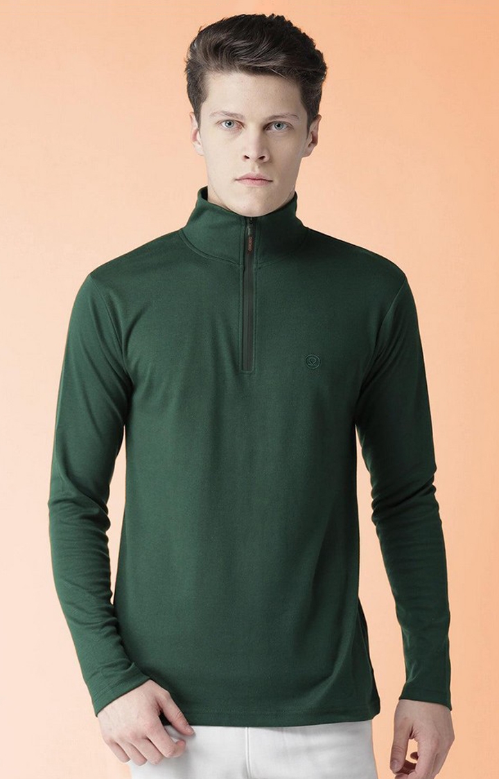 Men's Green Solid Polycotton Regular T-Shirt