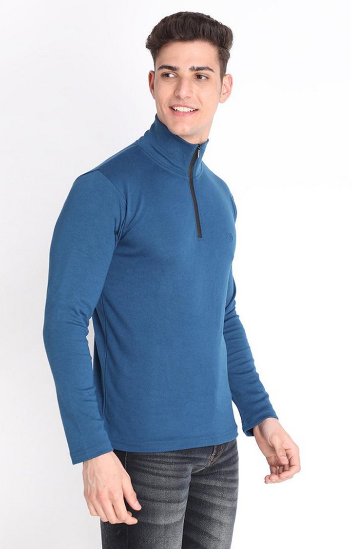 Men's Blue Solid Polycotton Regular T-Shirt