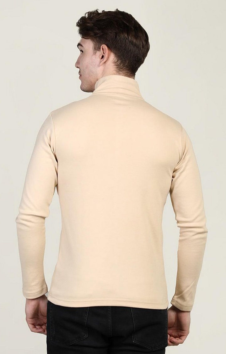 Men's Beige Solid Polycotton Regular T-Shirt