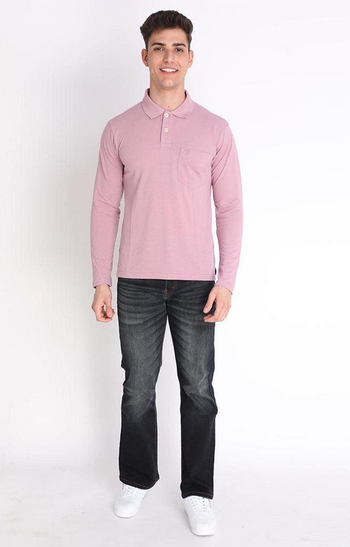 Men's Pink Solid Polycotton Polo T-Shirt