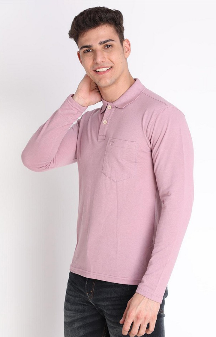 Men's Pink Solid Polycotton Polo T-Shirt