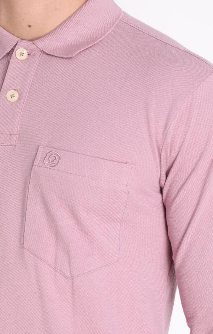 Men's Pink Solid Polycotton Polo T-Shirt