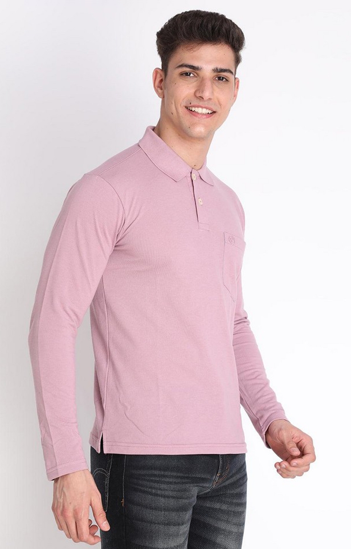 Men's Pink Solid Polycotton Polo T-Shirt