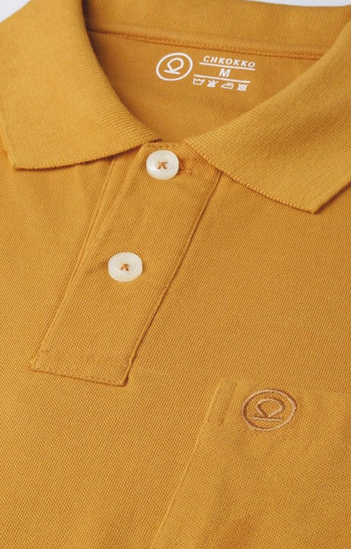 Men's Yellow Solid Polycotton Polo T-Shirt