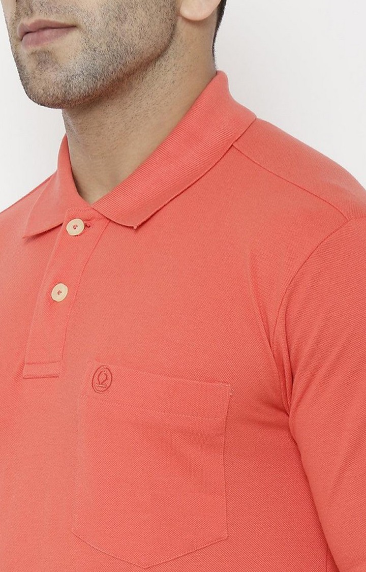 Men's Peach Red Solid Polycotton Polo T-Shirt