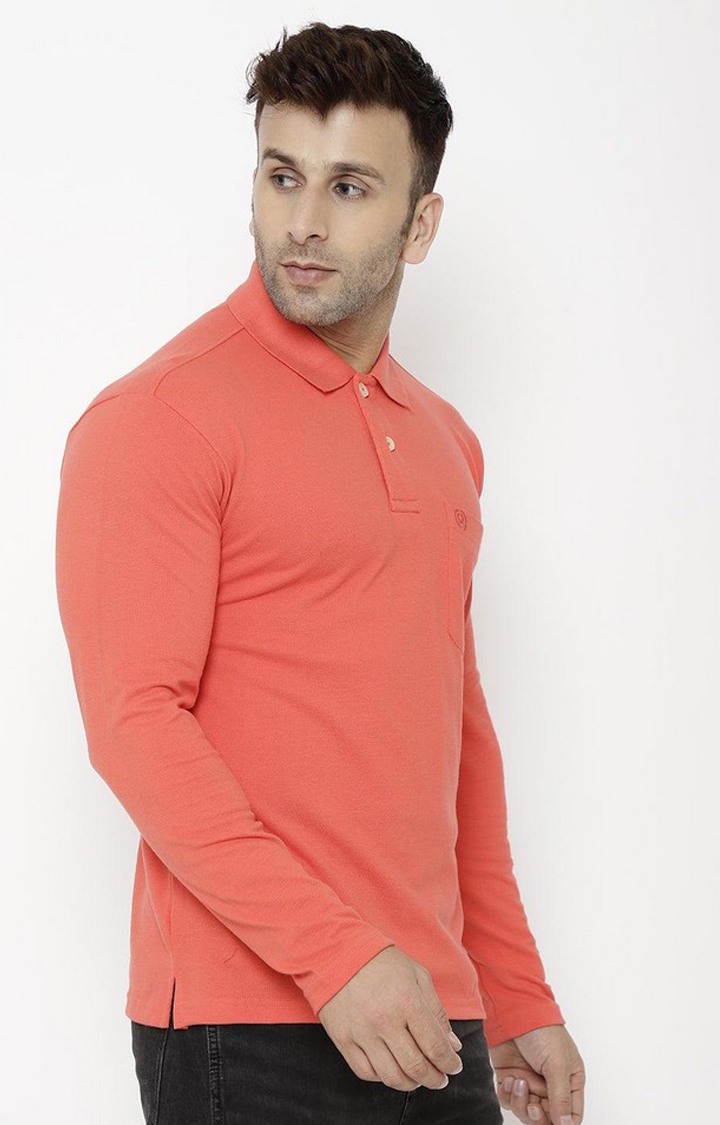 Men's Peach Red Solid Polycotton Polo T-Shirt